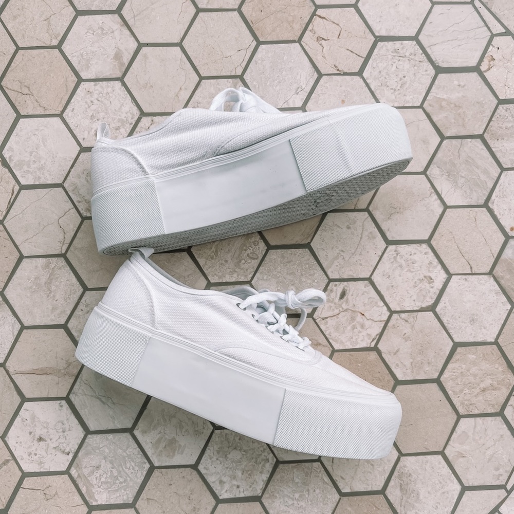 white canvas platform sneakers